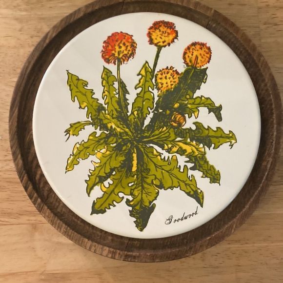 Vintage Goodwood Teak Cheese Tray with Glass Cover Dandelion Plate Design - Picture 2 of 5